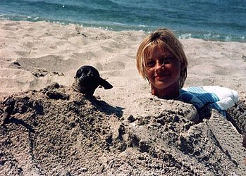 Ann and Chunia under sand